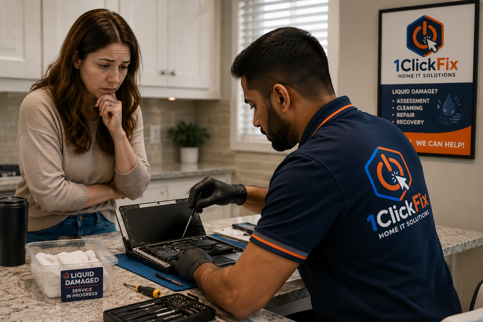 Laptop liquid damage inspection by 1ClickFix