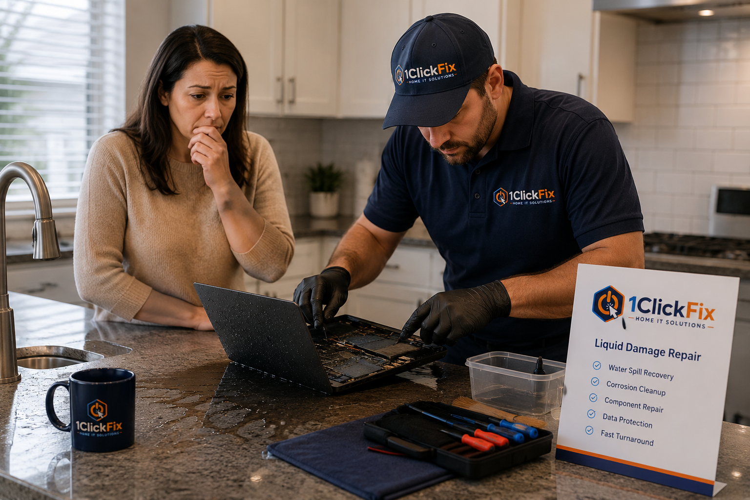 1ClickFix liquid spill inspection and repair work