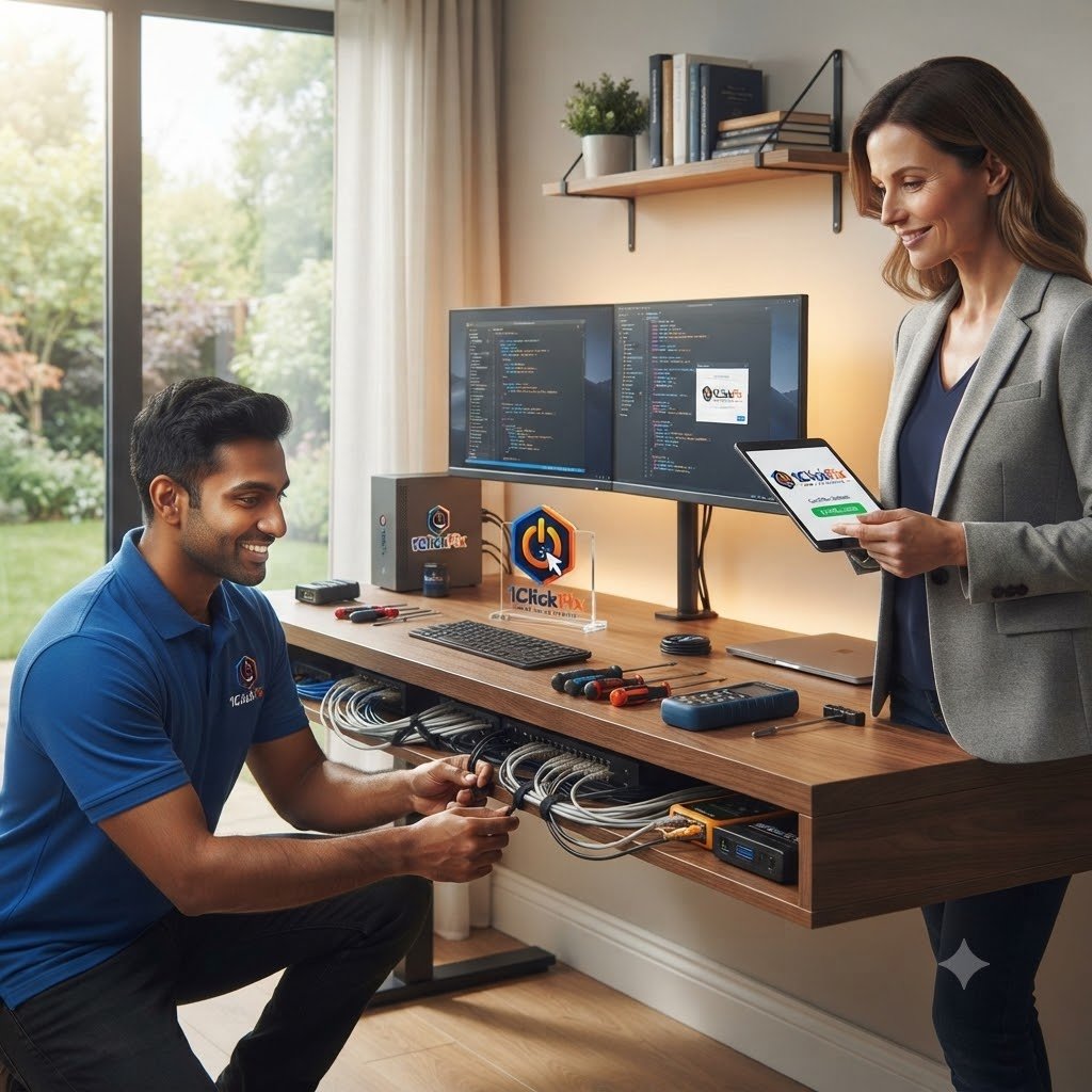 1ClickFix home office configuration and cable organisation