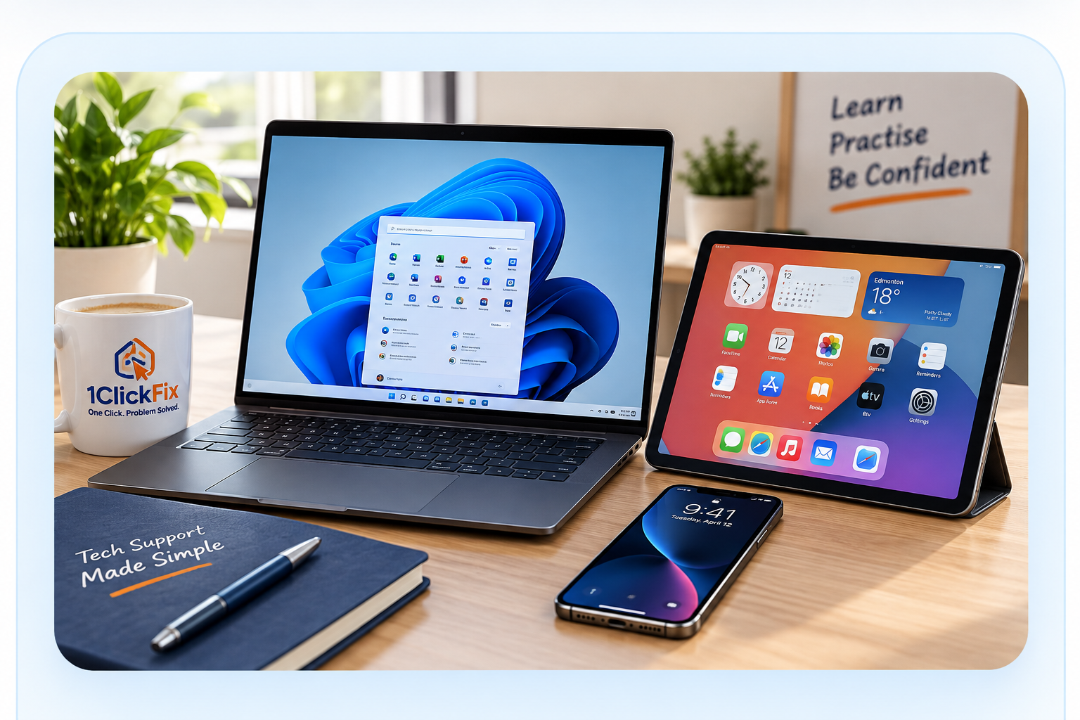 Laptop, tablet and smartphone setup